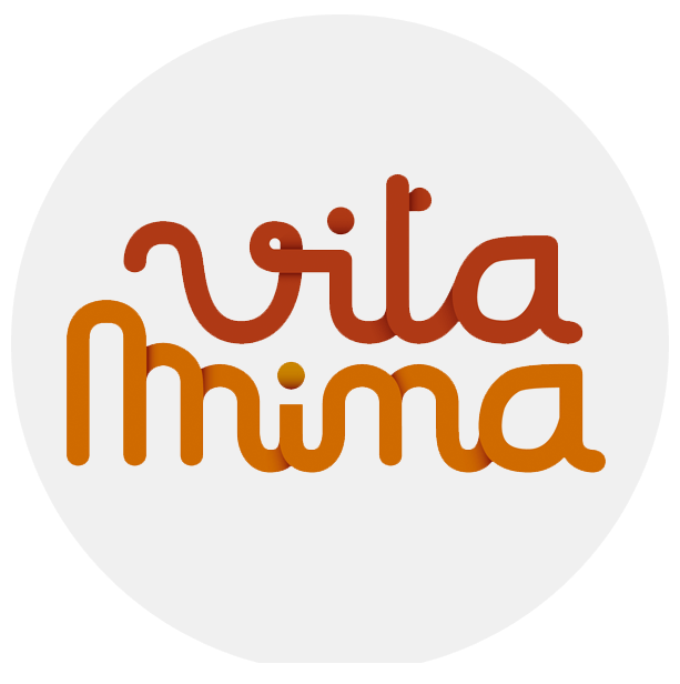 logo Vitamina con letra letra ligada en colores naranja y rojo